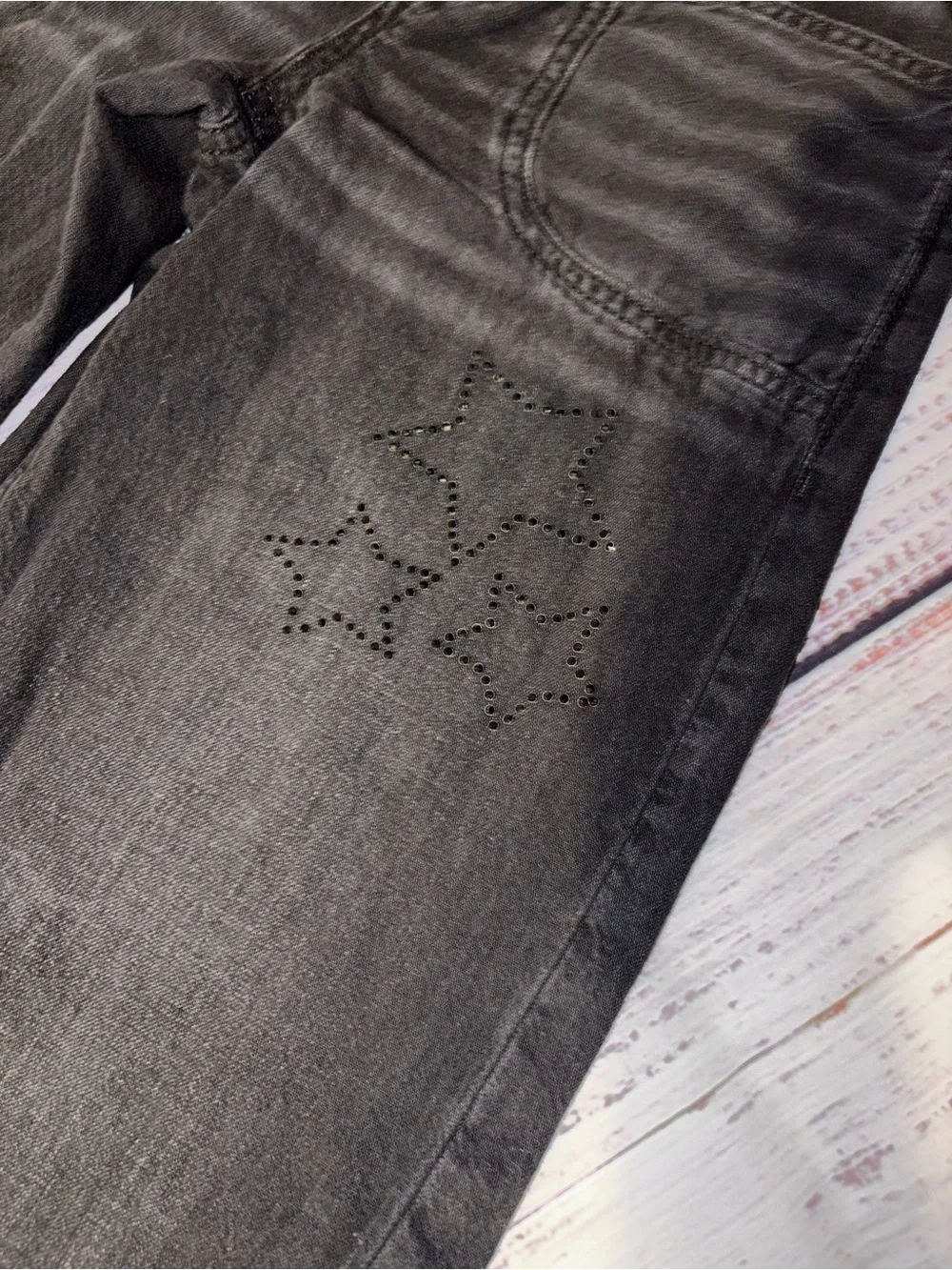 SO Black Pull-On Jeans Girls Size 12 Wide Leg Star Detail